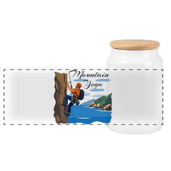 Mountaineering: The Mountain Yoga - Panoramic Cookie Jar with Wooden Lid - white - Front