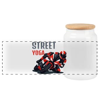 Street Yoga aka Motorradsport - Panorama Keksdose mit Holzdeckel - Weiß - Vorne