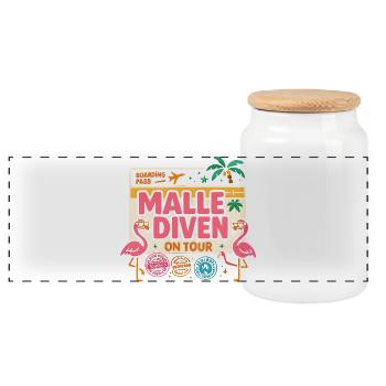 Malle Diven On Tour Damen Flamingo Mallorca Party - Panorama Keksdose mit Holzdeckel - Weiß - Vorne