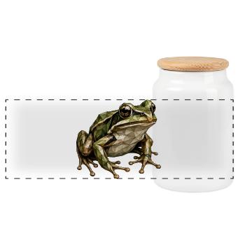 Geometric Frog Polygon Art - Panoramic Cookie Jar with Wooden Lid - white - Front