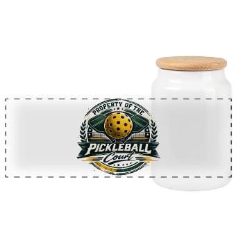 Emblème du terrain de pickleball - Boîte à biscuits avec couvercle en bois - blanc - Devant