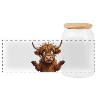 Vache Highland Amicale Cartoon - Boîte à biscuits avec couvercle en bois - blanc - Devant