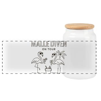 Malle Diven On Tour Damen Flamingo Mallorca Party - Panorama Keksdose mit Holzdeckel - Weiß - Vorne