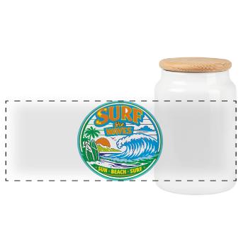 Soleil-Plage-Surf - Boîte à biscuits avec couvercle en bois - blanc - Devant