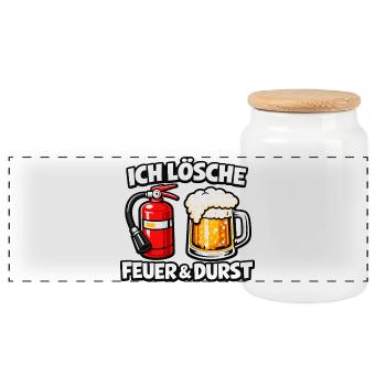 Ich Lösche Feuer & Durst - Bierfeuer Humor - Panorama Keksdose mit Holzdeckel - Weiß - Vorne
