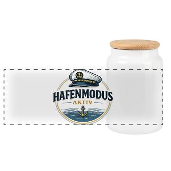 Hafenmodus aktiv maritimer Anker Spruch - Panorama Keksdose mit Holzdeckel - Weiß - Vorne