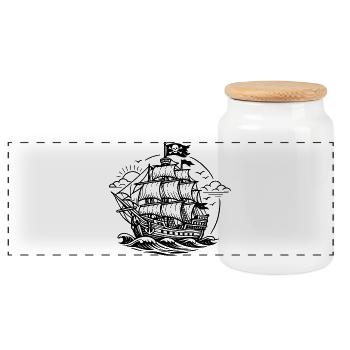 Bateau pirate - Boîte à biscuits avec couvercle en bois - blanc - Devant