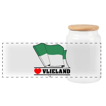 J’adore Vlieland – Design du drapeau de l’île - Boîte à biscuits avec couvercle en bois - blanc - Devant