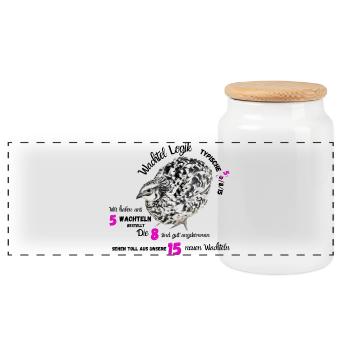 Wachtel mit Neonzahlen und lustigen Spruch - Panorama Keksdose mit Holzdeckel - Weiß - Vorne