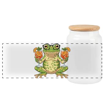 Frog with cocktail glasses - Panoramic Cookie Jar with Wooden Lid - white - Front