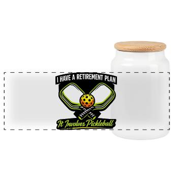Retirement Plan: Pickleball - Panoramic Cookie Jar with Wooden Lid - white - Front