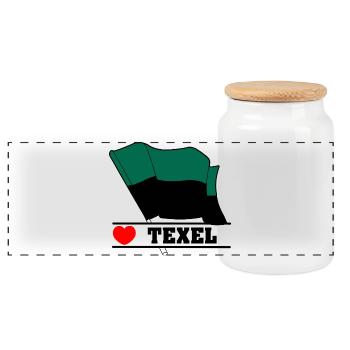 I Love Texel – Design der Inselflagge - Panorama Keksdose mit Holzdeckel - Weiß - Vorne