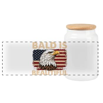 Bald Is Beautiful Eagle Patriotic Humor - Panoramic Cookie Jar with Wooden Lid - white - Front