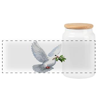 Dove with Olive Branch - Panoramic Cookie Jar with Wooden Lid - white - Front
