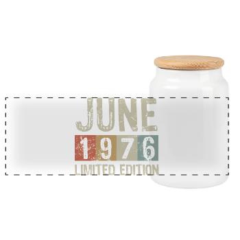 Vintage Limited Edition June 1976 Geburtstag - Panorama Keksdose mit Holzdeckel - Weiß - Vorne