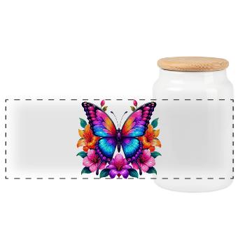 Bunter Schmetterling mit Blumen - Panorama Keksdose mit Holzdeckel - Weiß - Vorne