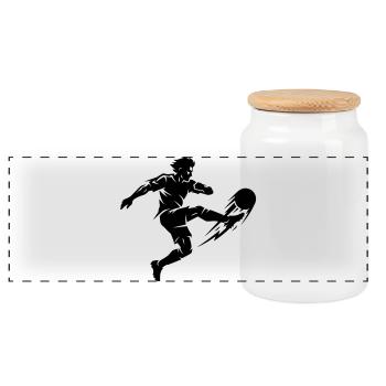 Fussballer Silhouette - Panorama Keksdose mit Holzdeckel - Weiß - Vorne
