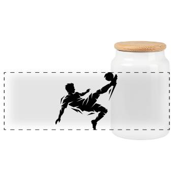 Fussballer Silhouette Fussballspieler - Panorama Keksdose mit Holzdeckel - Weiß - Vorne