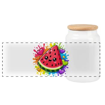 Pastèque Kawaii avec arc-en-ciel - Boîte à biscuits avec couvercle en bois - blanc - Devant