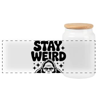 Gorilla Stay Weird Saying Funny Monkey - Panoramic Cookie Jar with Wooden Lid - white - Front