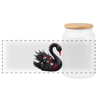 Black Swan with Red Skulls - Panoramic Cookie Jar with Wooden Lid - white - Front
