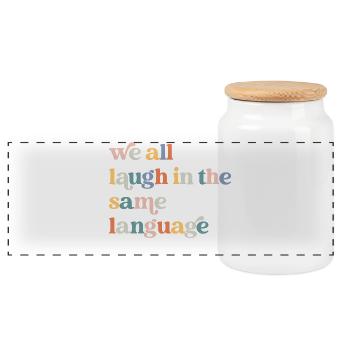 Nous rions tous dans la même langue - Boîte à biscuits avec couvercle en bois - blanc - Devant