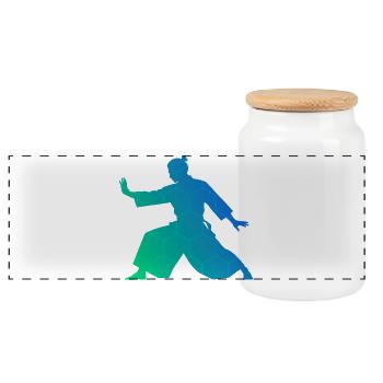 Self Defense Gift Idea for Aikido Exam - Panoramic Cookie Jar with Wooden Lid - white - Front