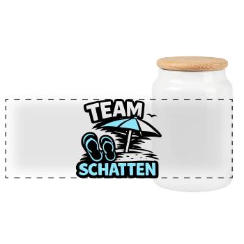 Strand Schatten FlipFlop Logo - Panorama Keksdose mit Holzdeckel - Weiß - Vorne