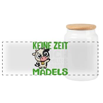 Keine Zeit Ich Muss Zu Meinen Mädels Kuh Bauer - Panorama Keksdose mit Holzdeckel - Weiß - Vorne