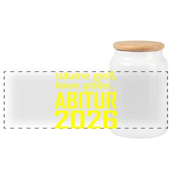 Abitur 2026 Träume Groß - Panorama Keksdose mit Holzdeckel - Weiß - Vorne