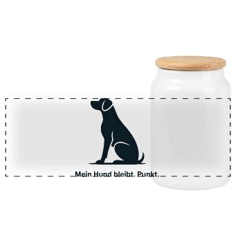 Sitzender Hund Silhouette – Loyaler Eindruck - Panorama Keksdose mit Holzdeckel - Weiß - Vorne