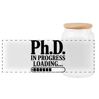Ph.D. In Progress Loading... - Panoramic Cookie Jar with Wooden Lid - white - Front