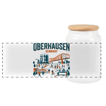 Oberhausen Germany Gasometer And Skybridge Skyline - Panorama Keksdose mit Holzdeckel - Weiß - Vorne