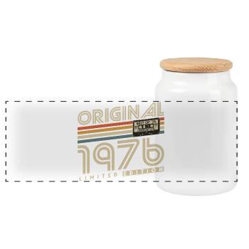 Original 1976 Vintage Retro Geburtstag Geschenk - Panorama Keksdose mit Holzdeckel - Weiß - Vorne