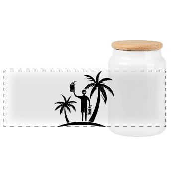Palm Tree Symbol Beach Party - Panoramic Cookie Jar with Wooden Lid - white - Front