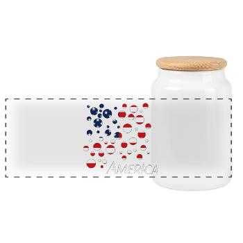 America Circle Flags Pattern - Panoramic Cookie Jar with Wooden Lid - white - Front