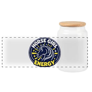 Horse-Girl Energy - Panoramic Cookie Jar with Wooden Lid - white - Front
