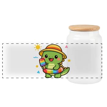 Kawaii Alligator mit Regenbogen Eis - Panoramic Cookie Jar with Wooden Lid - white - Front