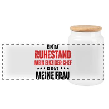 bin im ruhestand, mein einziger chef is jetzt mein - Panoramic Cookie Jar with Wooden Lid - white - Front