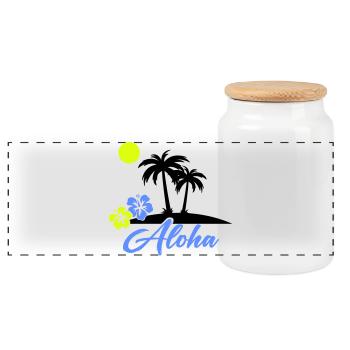 Aloha Hibiskus Neon Script - Panorama Keksdose mit Holzdeckel - Weiß - Vorne