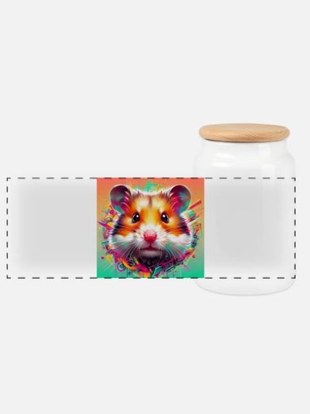 hamster - Panoramic Cookie Jar with Wooden Lid - white