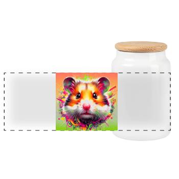 Hamster - Panorama Keksdose mit Holzdeckel - Weiß - Vorne