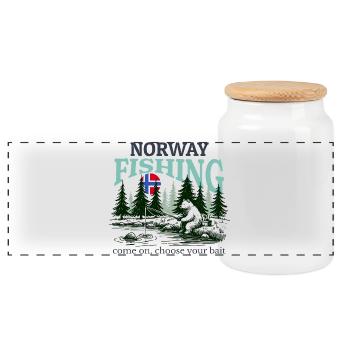 Norwegen Angeln - Panorama Keksdose mit Holzdeckel - Weiß - Vorne