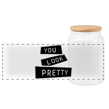 You Look Pretty Funny Complement Self Love Logo - Panoramic Cookie Jar with Wooden Lid - white - Front