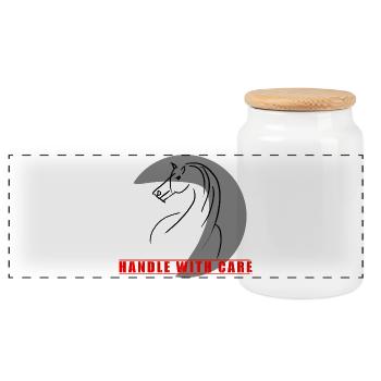Cheval en cercle avec une note Manipuler avec soin - Boîte à biscuits avec couvercle en bois - blanc - Devant