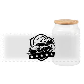 Car Speedometer Kmh Symbol - Panoramic Cookie Jar with Wooden Lid - white - Front