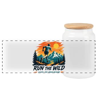 Run The Wild Trail Running Shirt - Panoramic Cookie Jar with Wooden Lid - white - Front