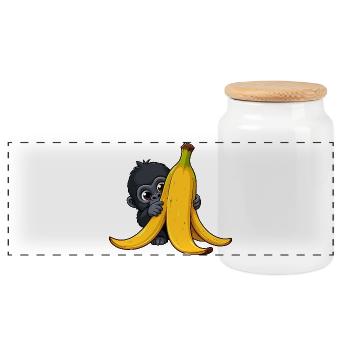 Banane qui serre un petit singe dans ses bras - Boîte à biscuits avec couvercle en bois - blanc - Devant