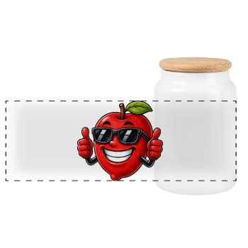 Cool apple with sunglasses comic style - Panoramic Cookie Jar with Wooden Lid - white - Front