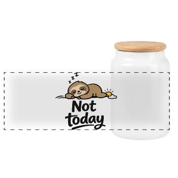 Not today Sloth Funny Minimalist Design - Panoramic Cookie Jar with Wooden Lid - white - Front